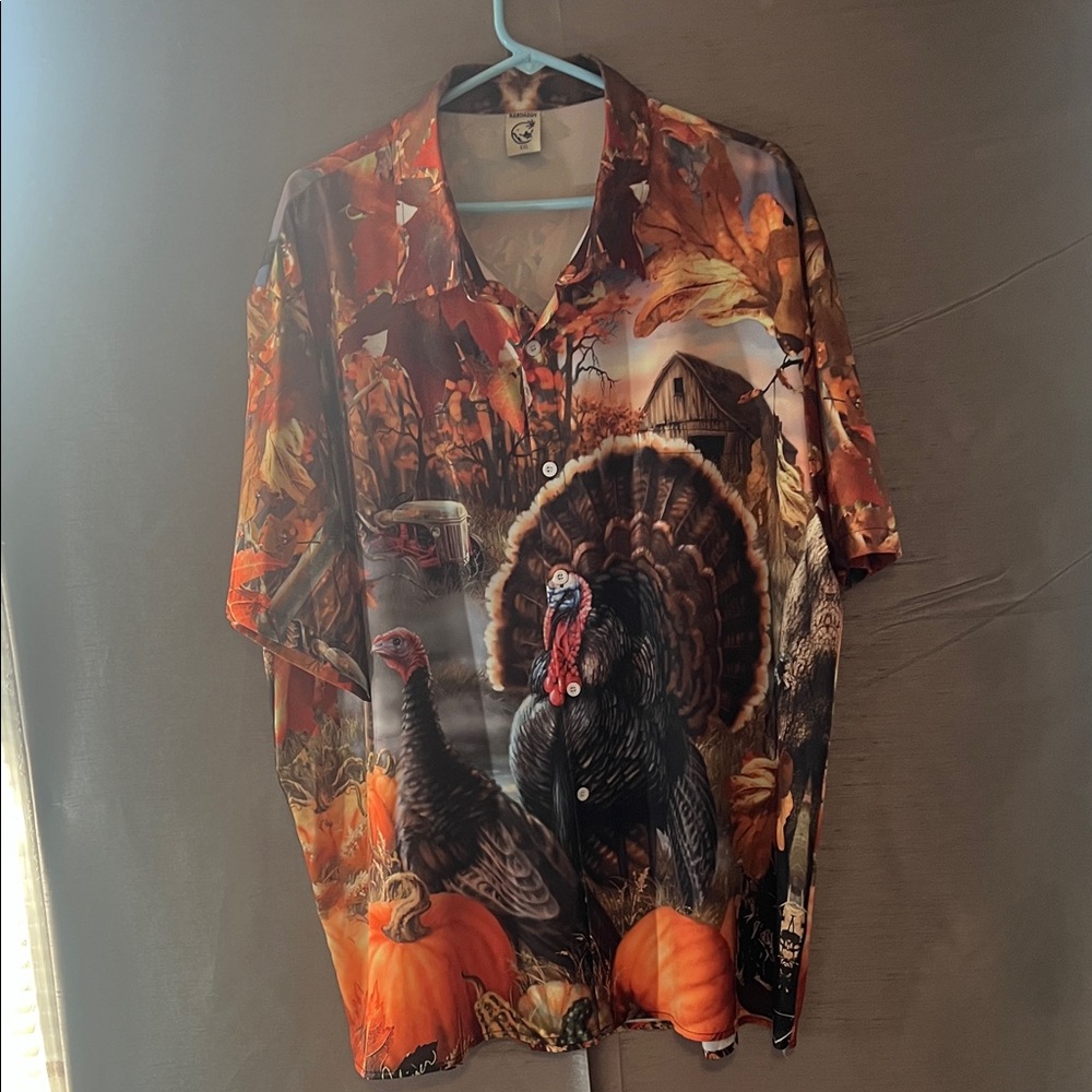 Hardaddy Men's Festive Turkey Print Casual polyester Shirt